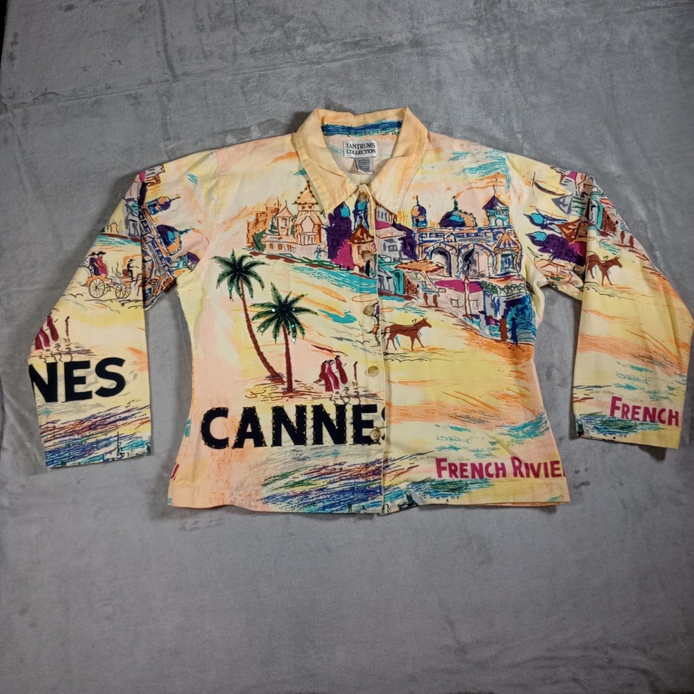 Tantrums Collection French Riviera Cannes Jacket Womens L Yellow Sequin Novelty